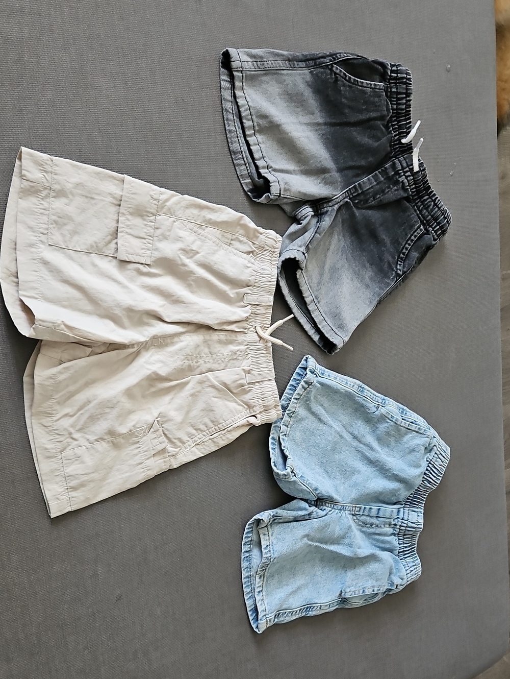 Cotton On Kids Shorts Trio — Black Wash, Light Blue Denim, Cream